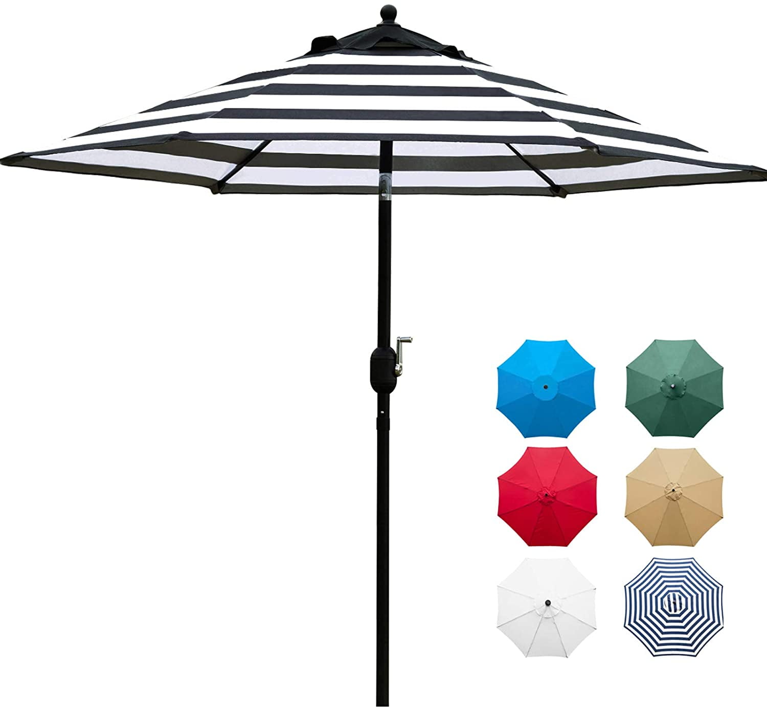 Sunnyglade 7.5' Patio Umbrella Outdoor Table Market Umbrella with Push  Button Tilt/Crank, 6 Ribs (Black and White)
