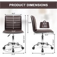 thumbnail image 3 of Waleaf Home Office Chair, Adjustable Task Chair, Armless Black Rolling Chair Low White Ribbed Modern Leather Swivel Desk Chair with Wheels,250Lbs Capacity for Make Up, Vanity Room, 3 of 8