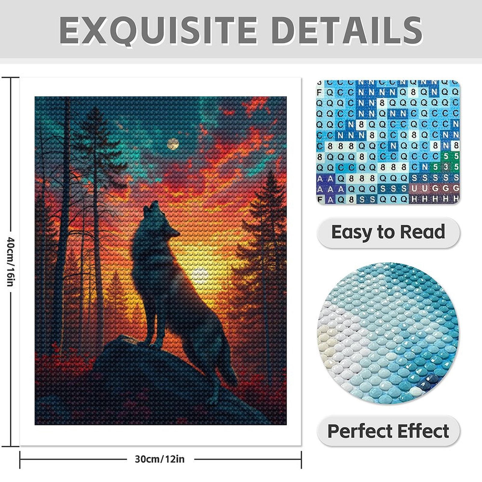 Diamond Art Kits for Adults - 5d Wolf Howling At Sunset Moon Diamond Painting for Adults, Diamond Art for Adults Beginners, Diamond Painting Kits for Adults for Home Wall Decor