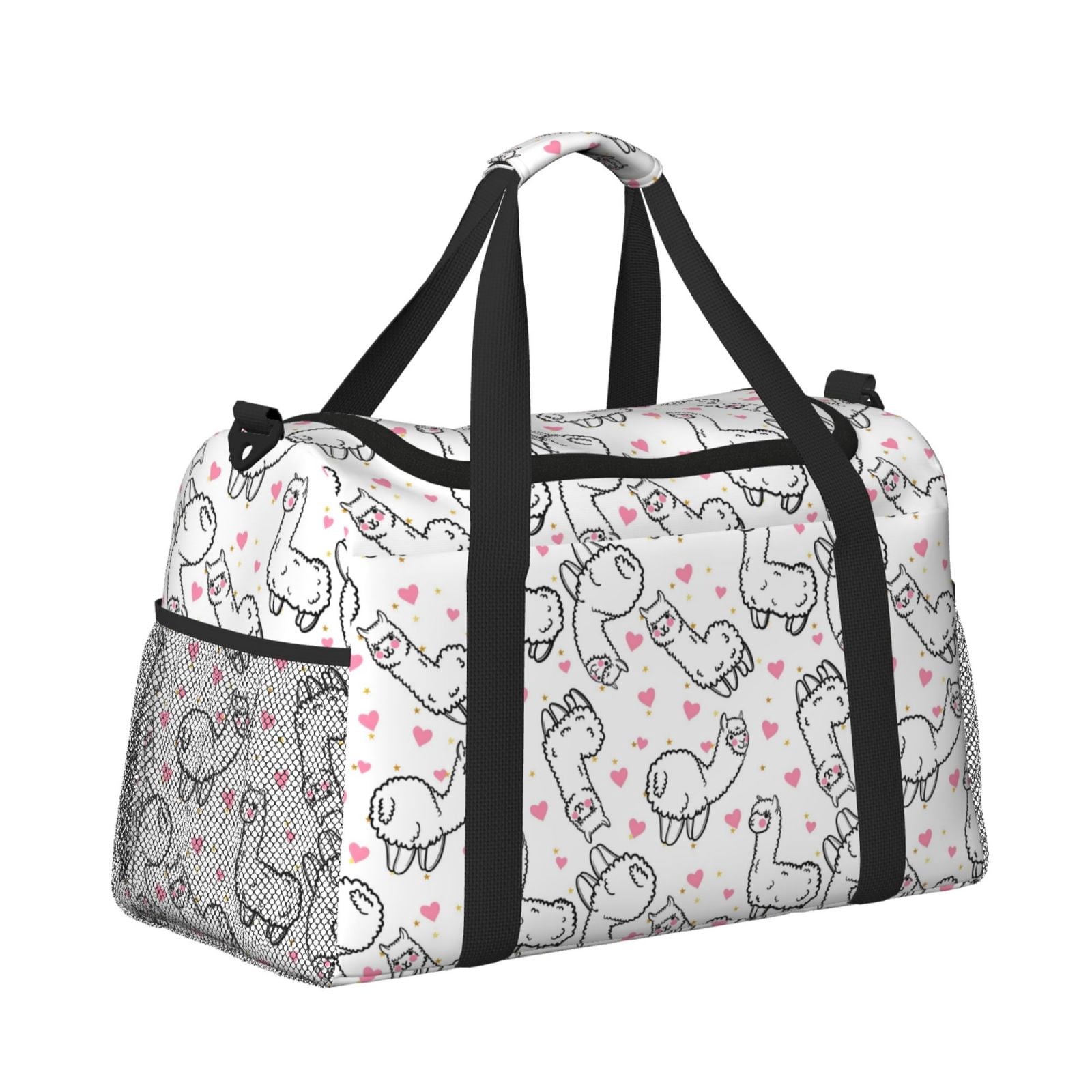 Fuzoiu Alpacas and Hearts Print Travel Duffle Bag,Carry On Tote Bags,Duffel Bag,Sport Gym Bag, Hospital Bag for Labor and Delivery, Overnight Bag,Luggage Bag