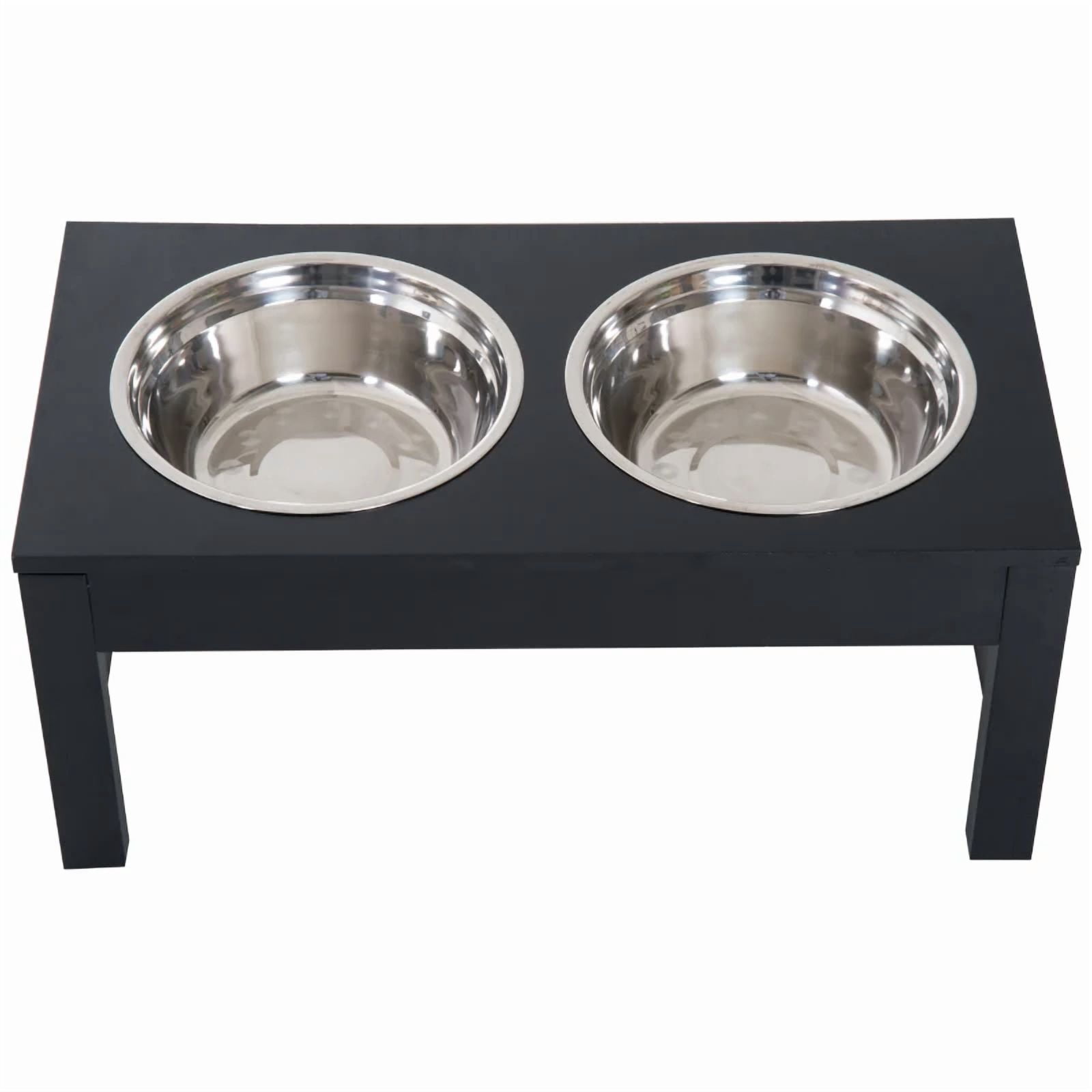 Black Elevated Double Bowls Pet Feeder, Raised Dog Feeding Station with Removable Stainless Steel Bowls, Water-Resistant MDF Frame & Non-Slip Base for Medium Sized Dogs