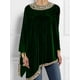 thumbnail image 3 of Blusa de talla grande con dobladillo irregular para mujer, camiseta de manga larga de terciopelo retro a la moda de primavera, top asimétrico holgado informal con cuello redondo, 3 of 4