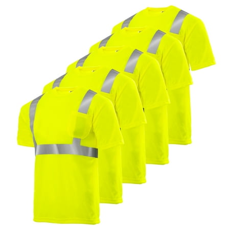 JORESTECH Safety T Shirt (L) 5 Pack Reflective High Visibility Short Sleeve Yellow/Lime ANSI Class 2 Level Type R (T1)