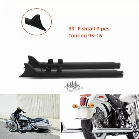 Black 39" Fishtail Dual Exhaust Pipes for Harley Touring Street Glide FLHX 1995-2016 1996 1997 1998 Road King FLHR