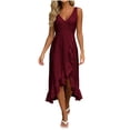 thumbnail image 2 of Dolkfu V-Neck Womens Summer Fall Dresses Sleeveless Refined Red Mid-Length Mermaid Dresses Fashion Modern Regular Solid Dresses Wine,L, 2 of 5