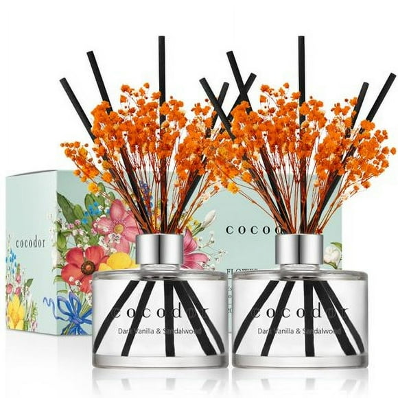 COCODOR Preserved Flower Reed Diffuser/Dark Vanilla&Sandalwood/6.7oz/2Pack / Home Fragrance Scent Essential Oil Stick Diffuser for Bedroom Bathroom Home D cor