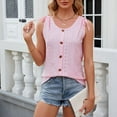 thumbnail image 6 of VSSSJ Tank Tops for Women Button Down Casual Eyelet Solid Color Loose Sleeveless Shirts Tops Loose Drawstring Lace-Up Round Neck Comfy Breathable Vest Pink01 M, 6 of 9