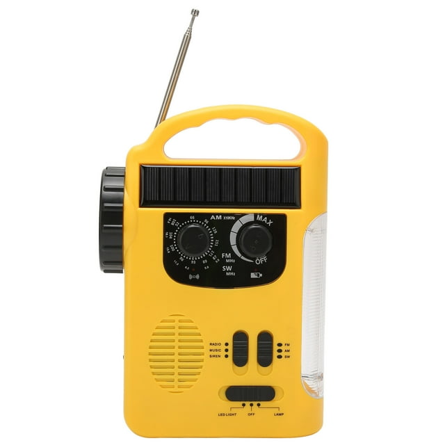 Radio Solaire à Manivelle AM FM SW Radio d'Urgence avec Lampe de Poche LED Lecteur MP3 pour Camping Extérieur Jaune