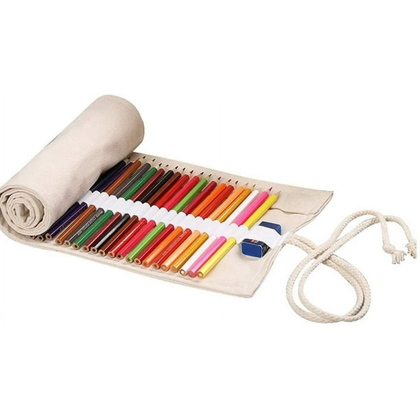 Estuche enrollable de lona creativa, estuche para lápices de gran capacidad, estuche para lápices de colores, estuche de papelería, organizador de lápices para estudiantes, artistas, viajeros,
