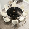 thumbnail image 2 of 58.38" Round Dining Table - Black Iron Base 8 Accommodation 31.5" Sintered Stone Turntable Scratch Surface Modern Table, Metal 8 Seats Rotatable Disk Oilproof Desktop, 2 of 6