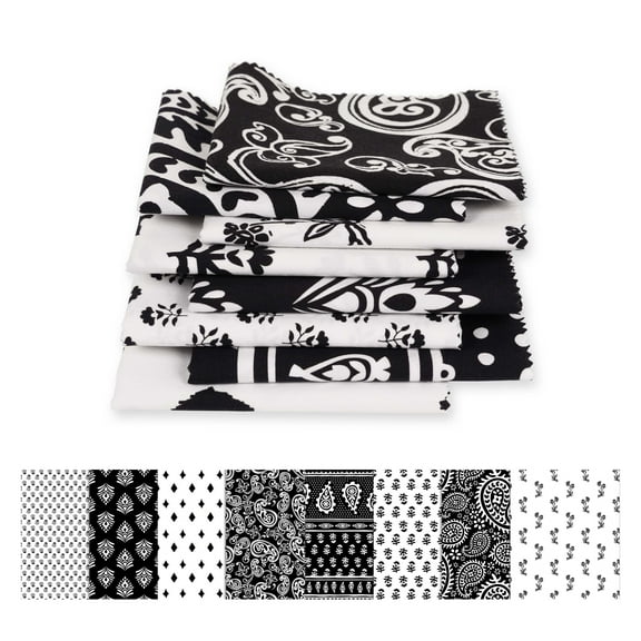 Soimoi 8 Pc Fat Quarter Bundle,Asian Block PaisleyPrint 18"x 22"DIY Patchwork-100% CottonPre-Cut Quilting Fabric White & Black