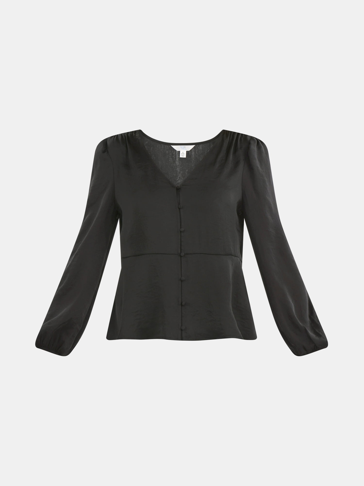 Time and Tru Women's Satin Blouse with Long Balloon Sleeves, XS-XXXL
