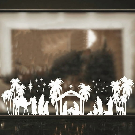Christmas Nativity Window Clings Holy Night Manger Scene Silhouette Reusable Window Decals for Xmas Party Festival Celebration Decor