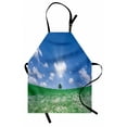 thumbnail image 1 of Blue Sky Apron, White Flower Field with a Tree Far Away Grassland Nature Scene, Unisex Kitchen Bib with Adjustable Neck for Cooking Gardening, Adult Size, Forest Green Sea Blue, by Ambesonne, 1 of 4