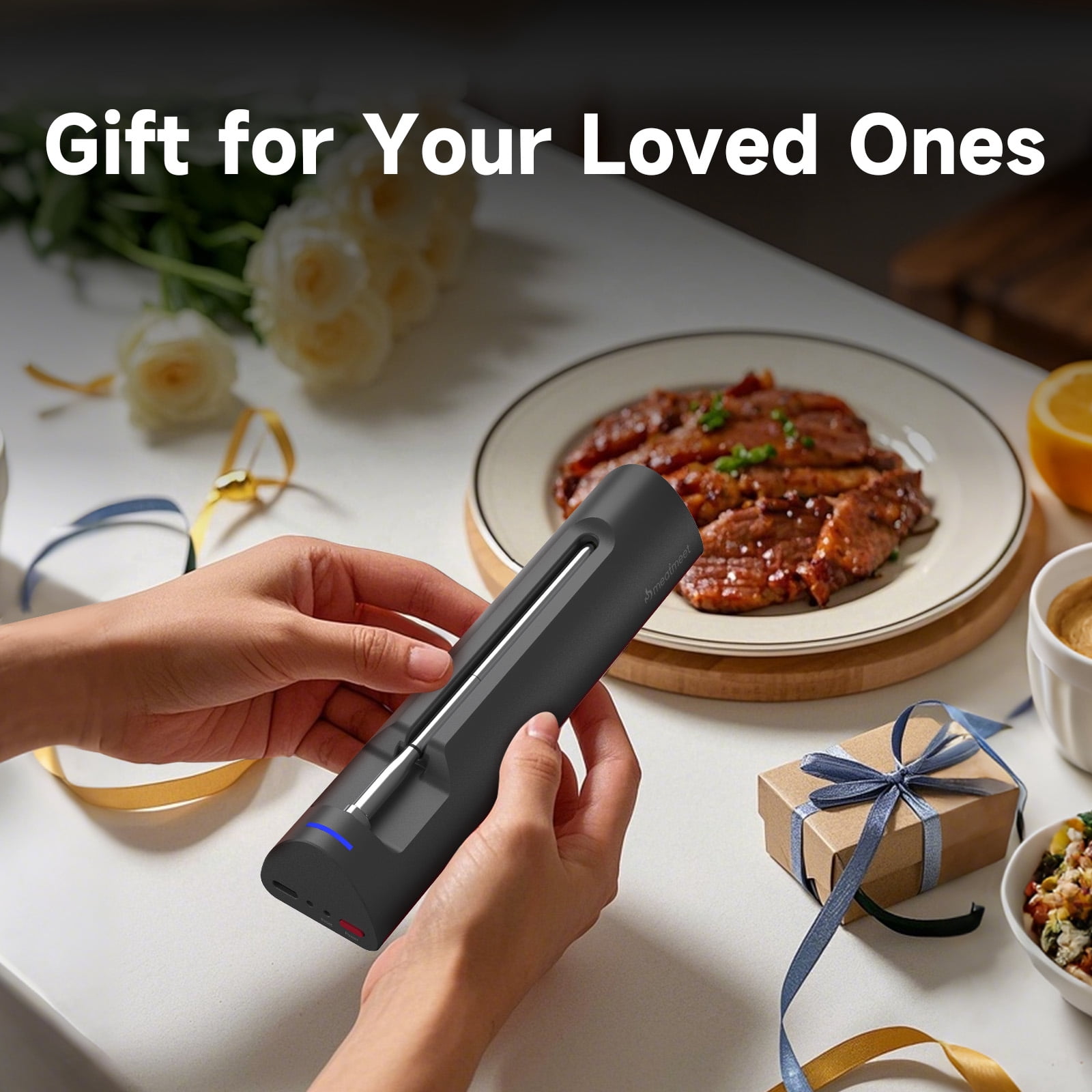 Meatmeet S Pro Bluetooth Meat Thermometer, 1080°F, 6 Sensors, Waterproof, for Oven, Grill, BBQ, Air Fryer, EasySmart App, Ultra-Thin Probe