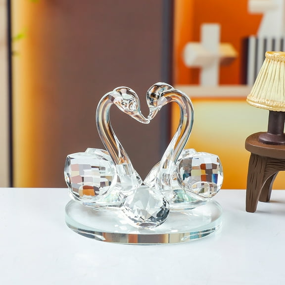 1pcs Sparkle Crystal Twin Swan Figurine Collection Paperweight Table Centerpiece Ornament,Clear Crystal Base,White