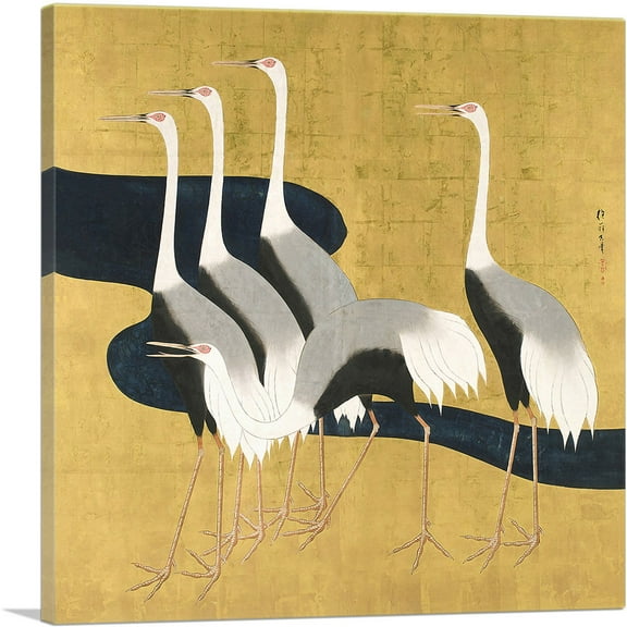ARTCANVAS Cranes Canvas Art Print by Sakai Hoitsu - Size: 18" x 18" (0.75" Deep)