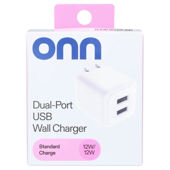 onn 24W Two-Port USB-A Wall Charger for Multiple Devices, Foldable Plug, Compact size, iPhone charger, for iPhone 17/16/15/14/13/12/11/X/XR/XS series , Samsung, iPad, Airpods, and more, white