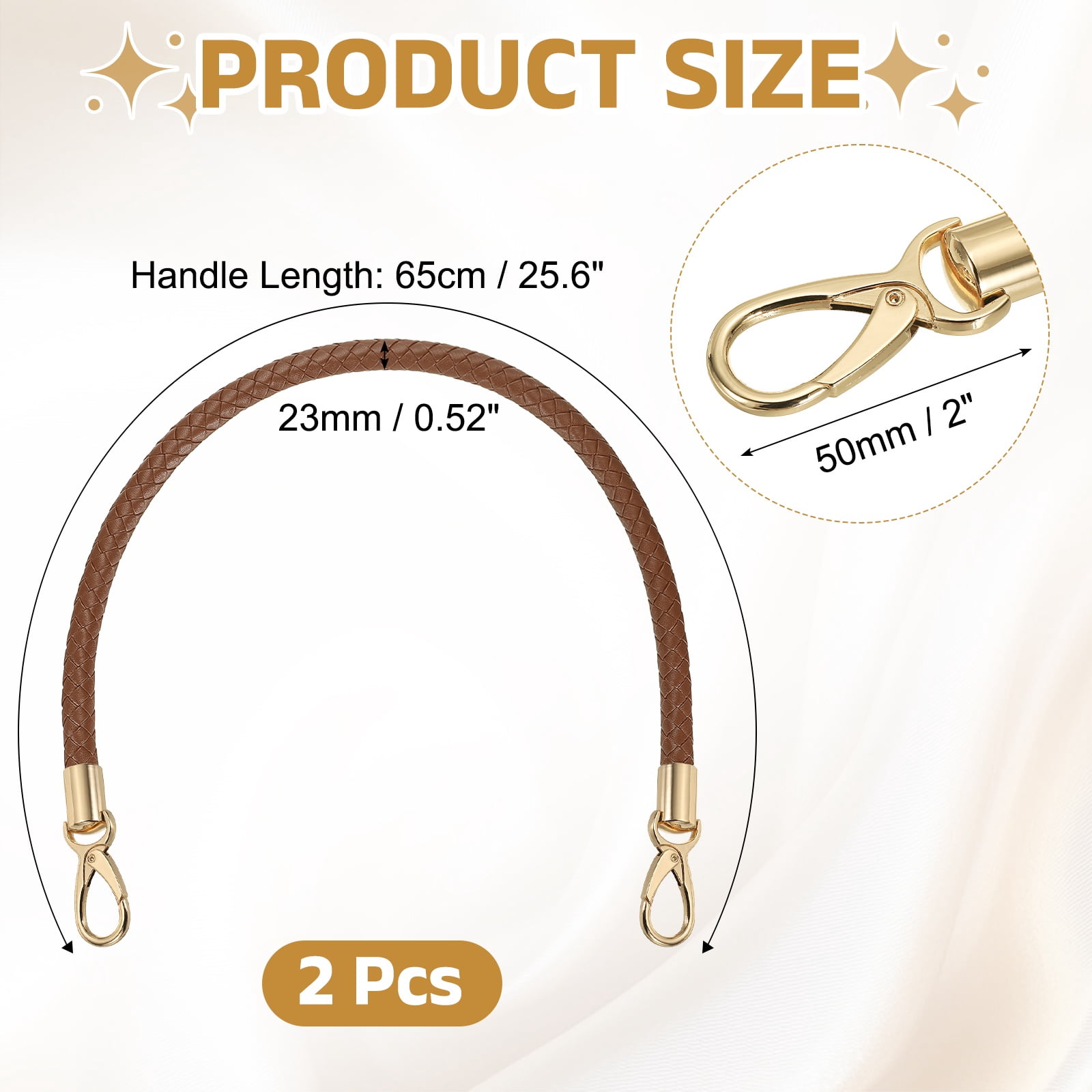 Uxcell 2 Pcs Braided Purse Strap, 65cm 25.6" PU Leather Shoulder Purse Strap for Handbag Bag Handle Replacement for DIY Making Handbag Underarm Bag, Light Brown (Light Gold Buckle)