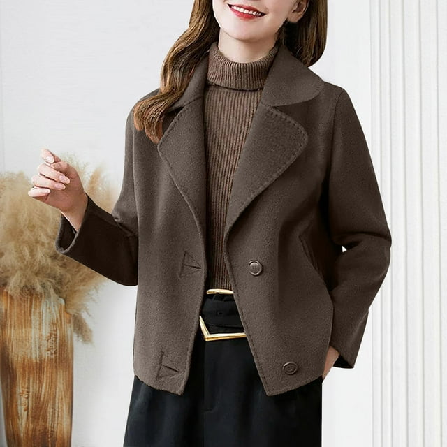 Chaqueta y abrigo de piel sintética de manga larga sin capucha para mujer, con solapa y doble botonadura, de lana corta, informal, holgada, blusa para mujer