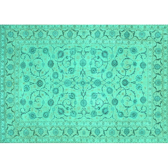 Ahgly Company Machine Washable Indoor Rectangle Persian Turquoise Blue Traditional Area Rugs, 7' x 10'