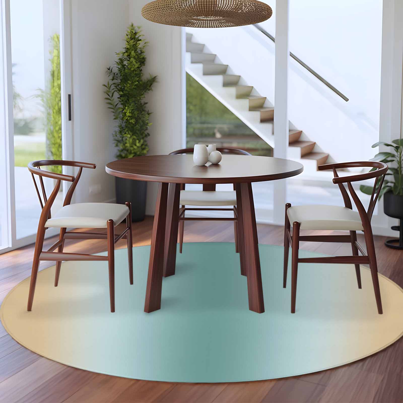 Teal Yellow Ombre Round Area Rug 5Ft Washable Circle Rugs for Living Room Bedroom, Farmhouse Modern Gradient Art Non-Slip Carpet Floor Mats Indoor Outdoor Carpet Runner Aesthetic Home Decor