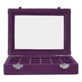 thumbnail image 3 of Jewelry Organizer Box, Clear Glass Cover Small Velvet Jewelry Box Organizer 24 Removable  For Household Purple, 3 of 8