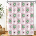 thumbnail image 2 of Cute Retro Pink Green Floral Checkered Funky Shower Curtain for Bathroom 72W*72H Inch Abstract Flower 70s Plaid Bathtub Decor Groovy Aesthetic Waterproof Polyester Fabric Set with 12 Hooks, 2 of 6