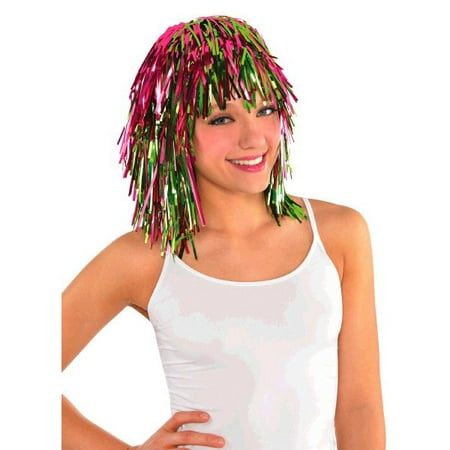 Neon Pink and Green Tinsel Fun Wig (1ct)