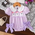thumbnail image 2 of mgoYE Baby Halloween Outfit Girl Ruffle Romper Short Sleeve Jumpsuit Smocked Bubble Outfit with Bow(Purple,6-12 Months), 2 of 7