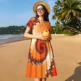 thumbnail image 4 of Honeii Orange Rotating Print Women’s Short Sleeve Dress, Comfortable Casual Dress, Soft Polyester Spandex Blend, Stylish Everyday Wear for Summer, Perfect for Travel and Vacation, 4 of 6