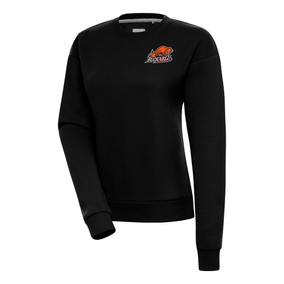 Women's Antigua Black Bucknell Bison Victory Crewneck Pullover Sweatshirt