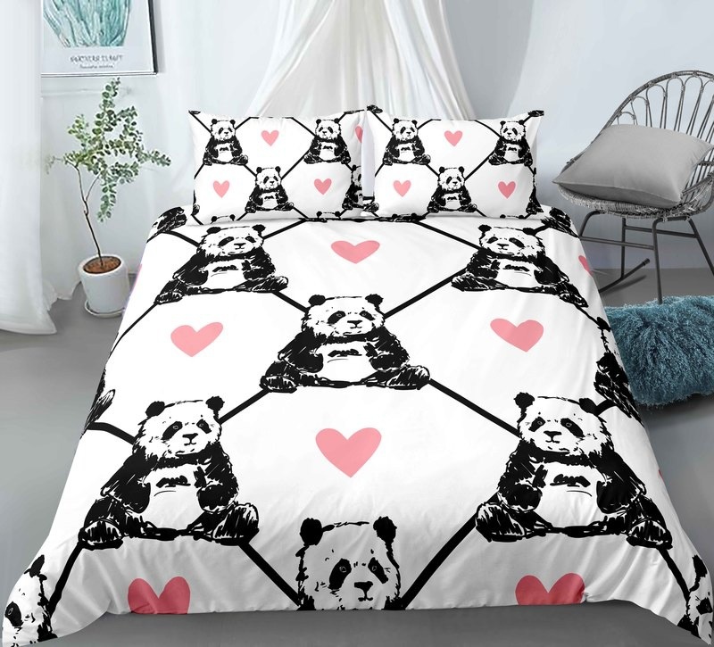 Kid Duvet Cover, Cute Panda Bedding Set for Bedroom Decor, Bear