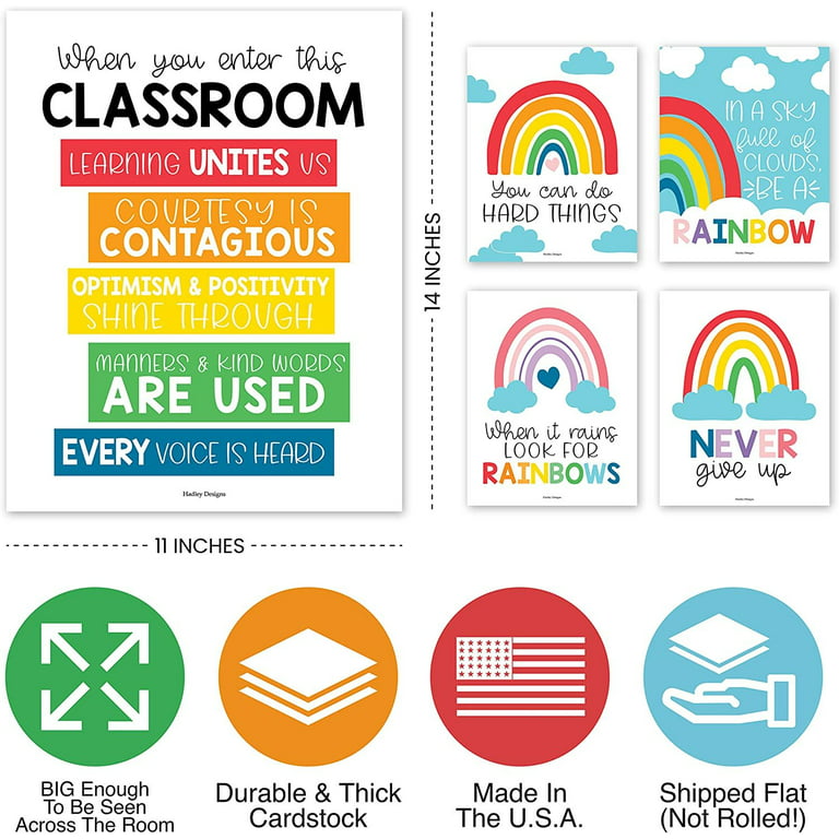 9 Rainbow Classroom Decor Signs - Welcome Sign For Classroom Motivational  Posters For Classroom Bulletin Board Decorations, Growth Mindset Classroom