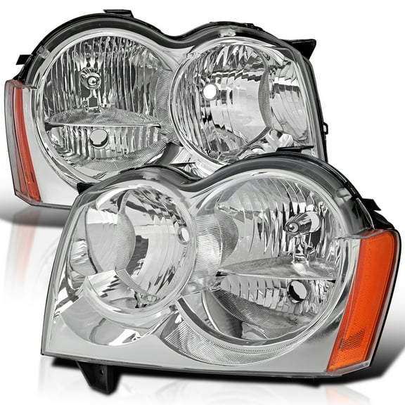 Spec-D Tuning Chrome Headlights Compatible with 2005-2007 Jeep Grand Cherokee, Left   Right Head Lights Assembly