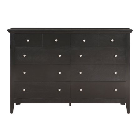 Black Double Dresser - 10 Drawer Storage, 58" Wide, Real Wood Veneers, Fully Assembled