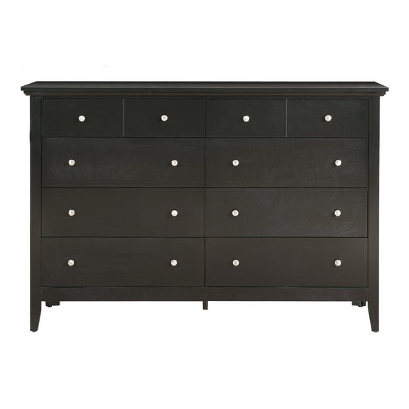 Black Double Dresser - 10 Drawer Storage, 58" Wide, Real Wood Veneers, Fully Assembled