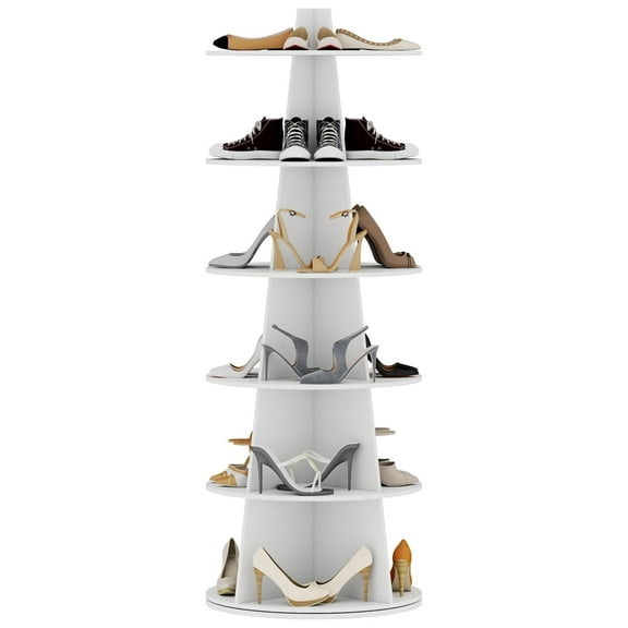 Rotating Shoe Rack, 6-Tier Tree Shaped Spinning Shoe Tower, Free Standing 360°Revolving Shoe Storage Organizer Lazy Susan Shoe Rack for Entryway Living Room Hallway