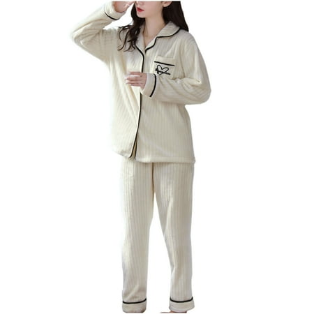

Women Winter Flannel Pajama Sets Long Sleeve Nightwear Top and Pants Loungewear Soft Sleepwears