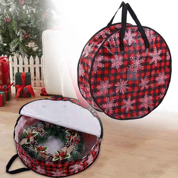 HmNPlay Christmas Ornament Storage Box with Dividers Stores 64 Standard 3in Baubles Container Bag with Zipper for Holiday Decoration & Wreaths, Sturdy Fabric, Collapsible 24x8in