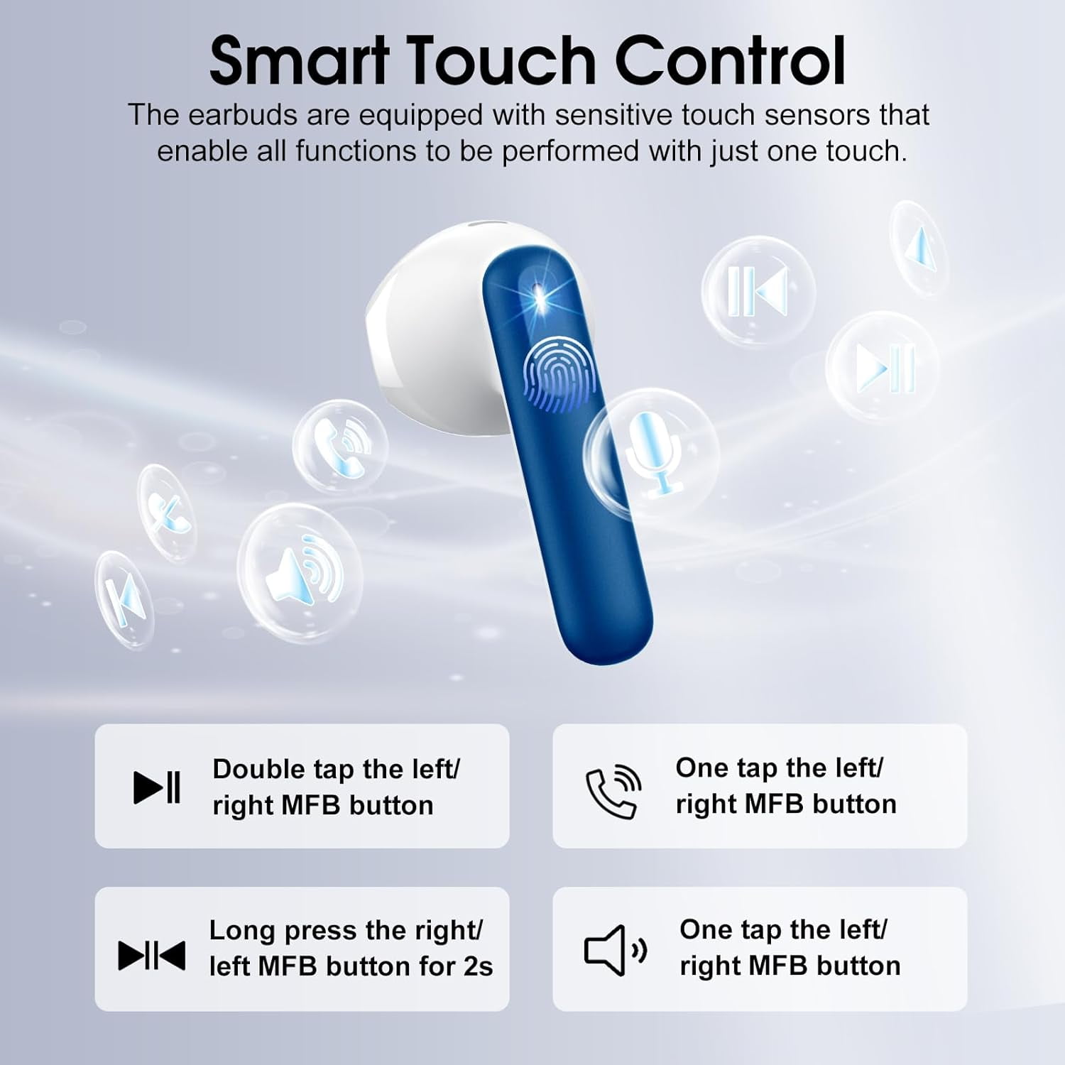Wireless Earbuds, Bluetooth Ear Buds 5.4 Mini HiFi Stereo with 4 ENC Noise Cancelling Mics Wireless Headphones, 40H in Ear Earphones, USB C, IP7 Waterproof Bluetooth Headphones for Sports, Blue