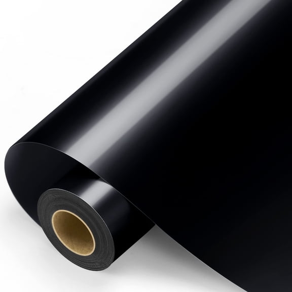 Genreen 12" x 10ft Black Permanent Vinyl Roll, Glossy Adhesive Vinyl with Clear PET Backing for Cutting Machines, Waterproof for Outdoor Decals, Signs & Crafts