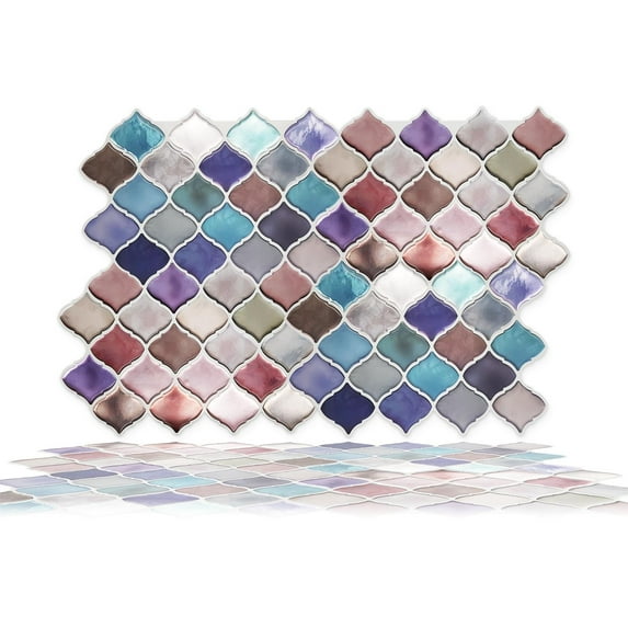 Walplus Peel and Stick Backsplash Arabesque Pink And Blue 3D Tile Decals 16 Sheets 11" x 8"