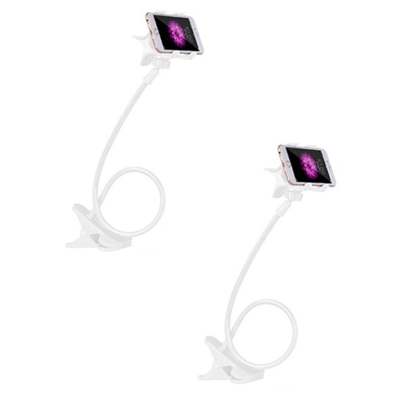 2Pack Gooseneck Cell Phone Holder Flexible For Desk Long Arm Mobile Phone Stand With Clip For Headboard & Bedside | Flexible Phone Stand Lazy Bracket Mount Clamp Fixing Clip 75cm White Home Tools