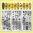 thumbnail image 3 of 3pcs Bee Theme Nail Stamping Plates Sweet Honeycomb Nails Art Stencils Honey Beehive Manicure Art Templates Sunflowers Print Nail Stencils for Women Manicures Salon Design Supplies, 3 of 7