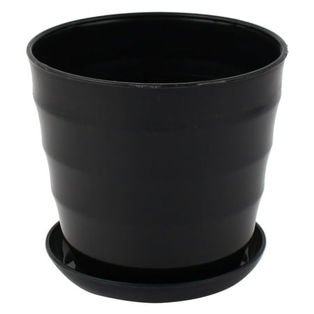 Unique Bargains Plastic Round Plant Planter Flower Pot Holder for Home Office Garden Decoration Black 13cm