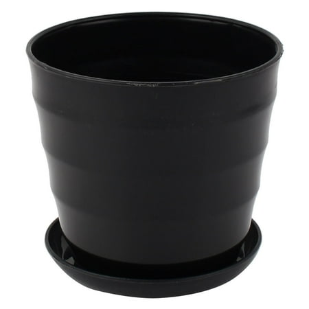 Pot Pond Plants - Unique Bargains Plastic Round Plant Planter Flower Pot Holder for Home Office Garden Decoration Black 13cm Dia