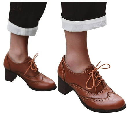 

Aayomet Solid Color Heel Women s Round Laceup Thick Casual Highheel Toe Shoes Women s High Heels Womens Caged High Heels Brown 9.5