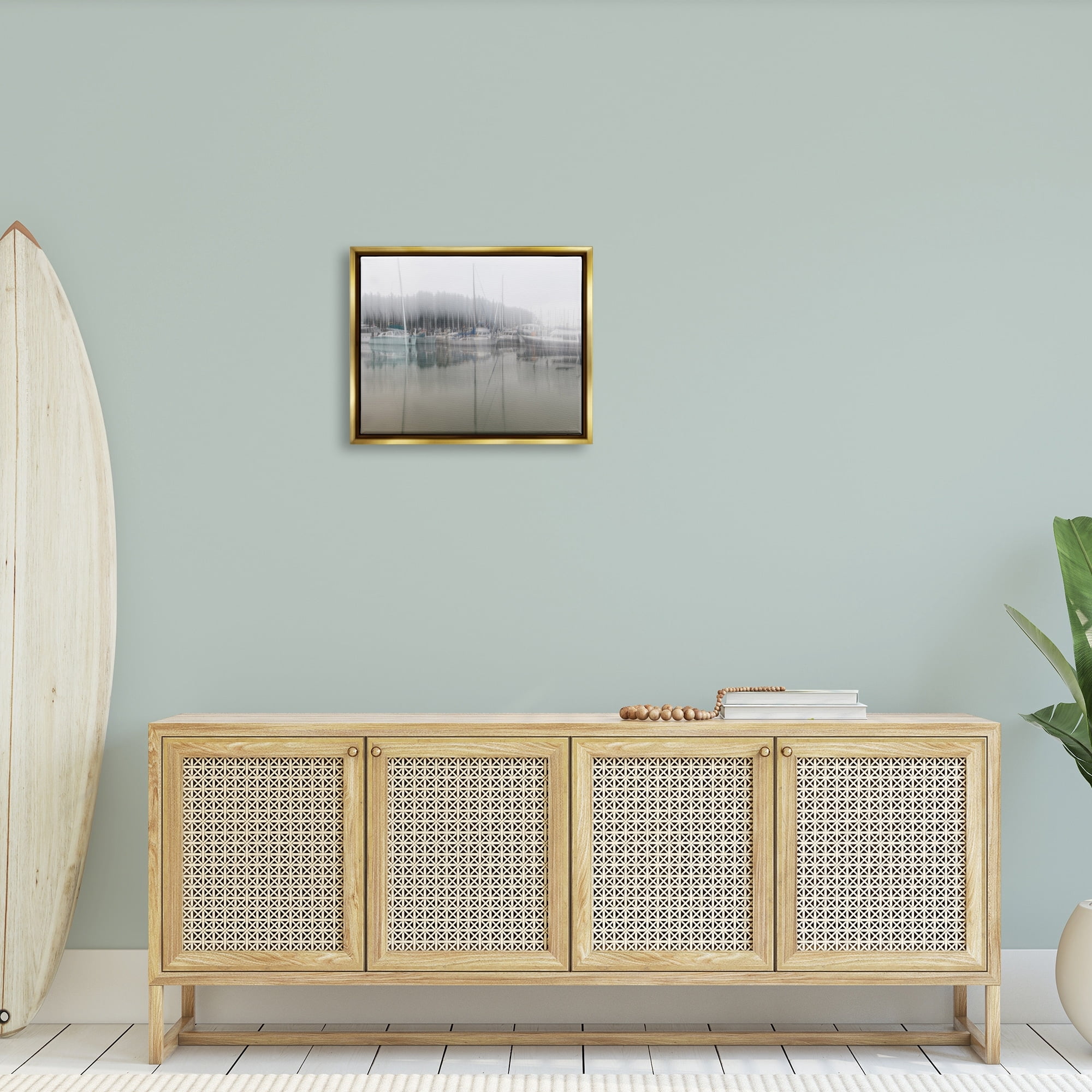 Stupell Industries Foggy Weather Boat Marina Peaceful Floating Watercraft Graphic Art Metallic Gold Floating Framed Canvas Print Wall Art, Design by Nancy Crowell