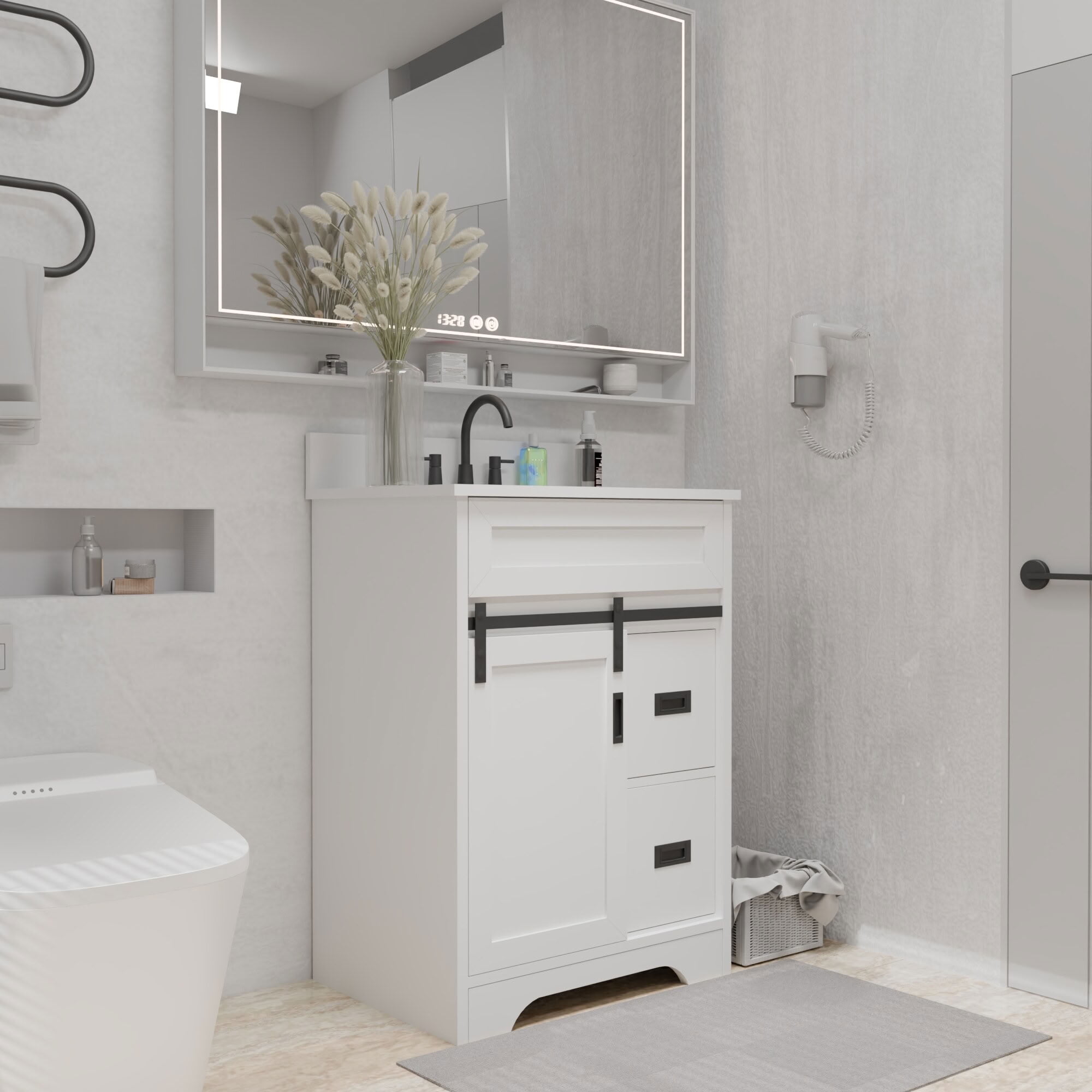 MAYEERTY 24" Narrow Bathroom Vanity with Sink, Bathroom Sink Cabinet with Storage for Small Apartment Small Space, White